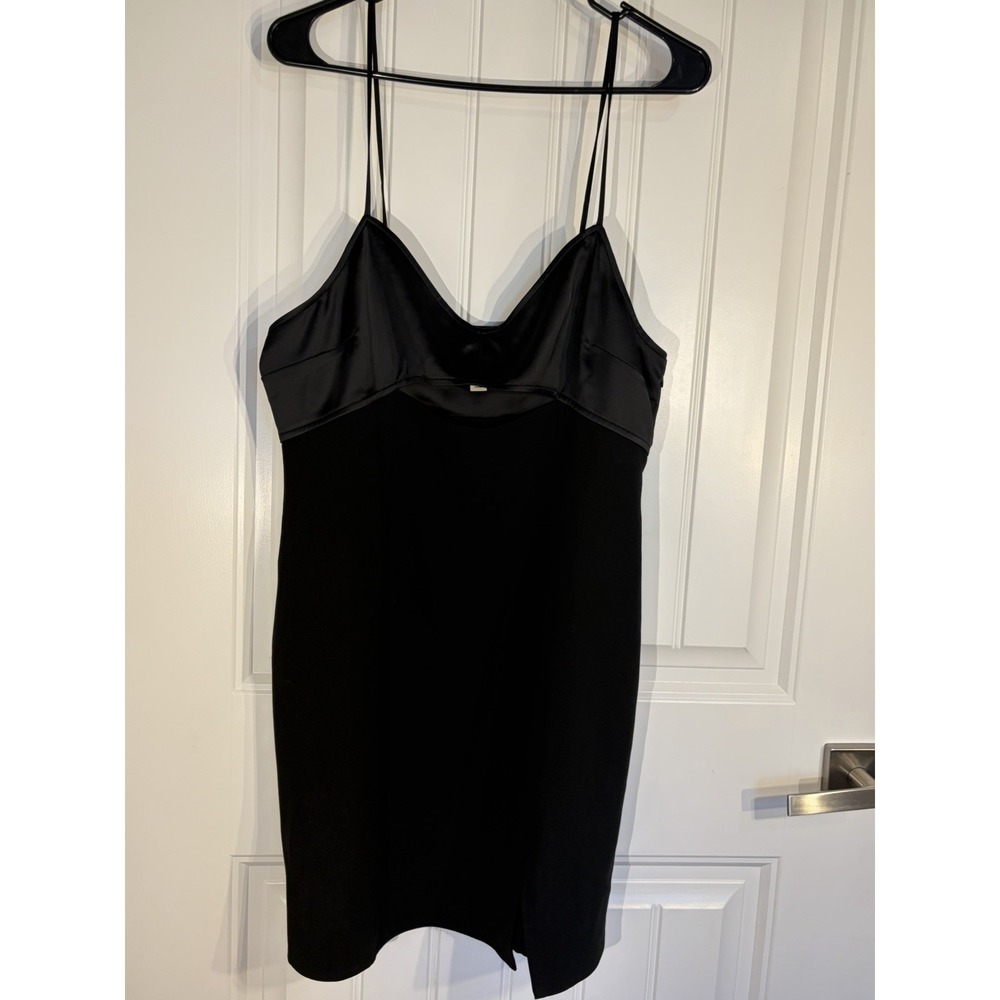 Open Edit‎ Black Slip Dress Women's Large Satin Trim Minimalist Midi Dress